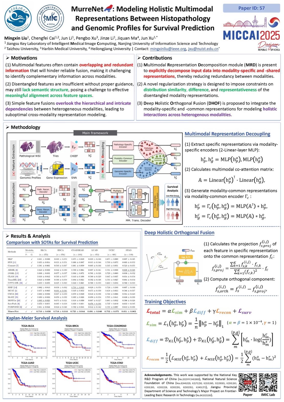 A holistic multimodal interaction model between histopathology and genomic profiles for patient survival prediction.
